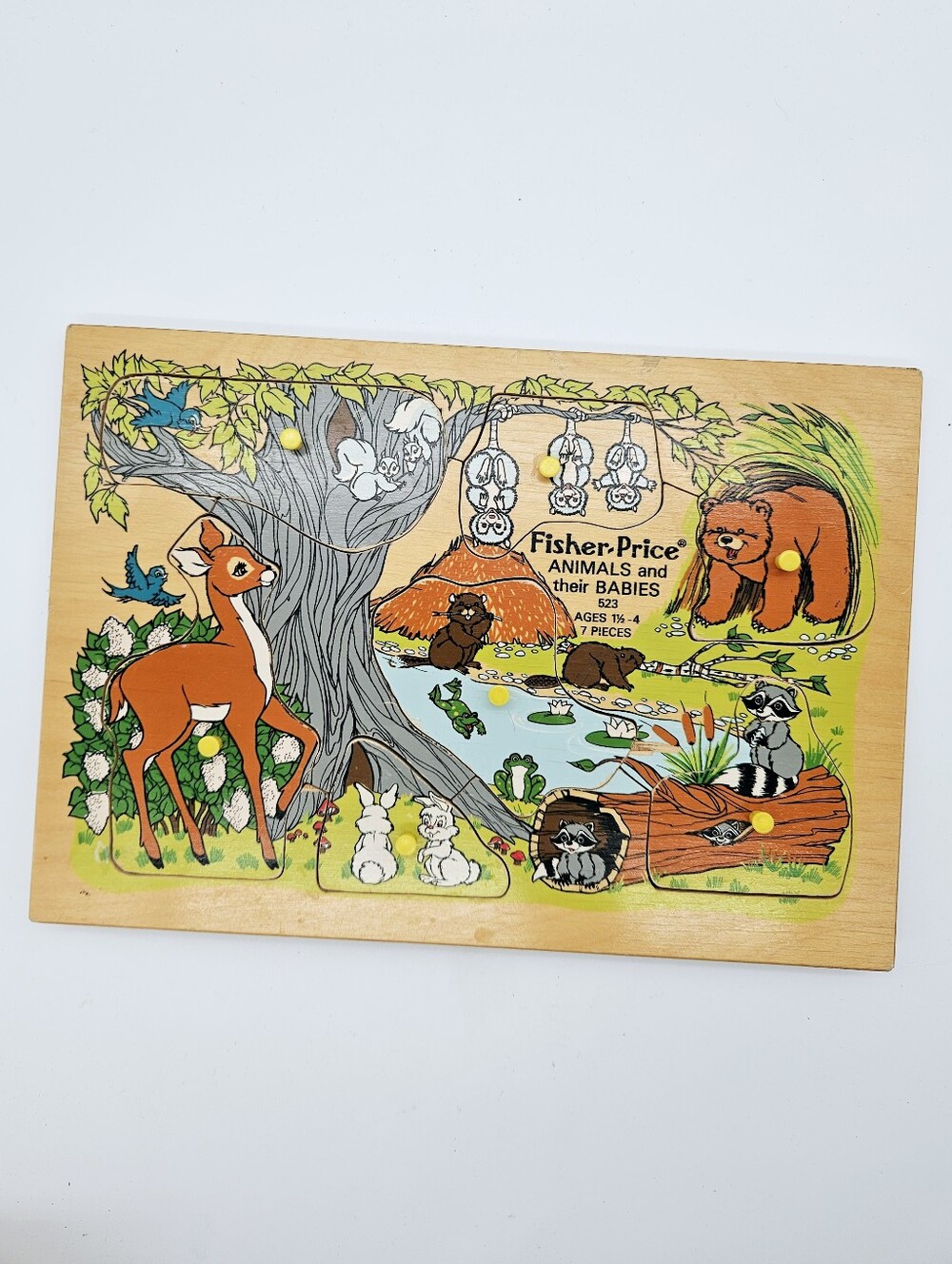 VINTAGE | Fisher-Price #523 "Animals And Their Babies" puzzle board 7 piece